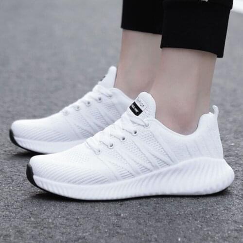 New Women Running Shoes Comfortable Lace Up Fashion White Sport Shoes Breathable Mesh Sneakers Girls Ladies Shoe Cushioning Flat