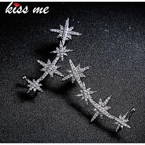 KISS ME Clear Crystal Star Wedding Earrings for Women Korean Fashion Silver Color Copper Stud Earrings Luxury Jewelry