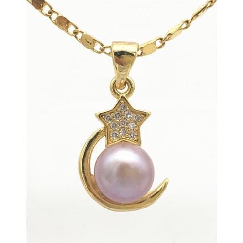 Ladys 5 colors new white/black/purple/grey/pink 12-14mm natural freshwater pearls 18kgp inlay zircon pendant with chain 09