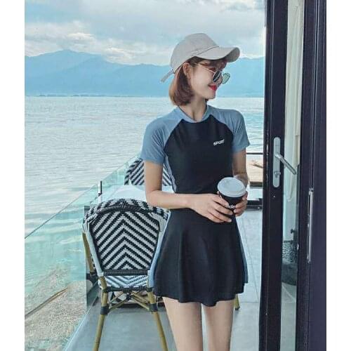 Spa swimwear split two piece sets women 2021 new short sleeve sport student belly-coverred slim LES Korea INS swimming suit