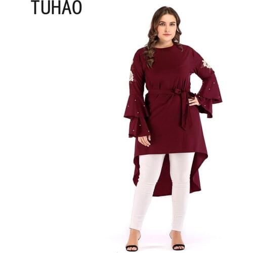 TUHAO 2020 Spring Large Size Women Mother Beading Blouses Top Woman Tops Blouses Plus Size 5XL 4XL 3XL Blouse Shirts Blusas WM06