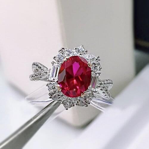 Luxury Real 925 Sterling Silver Created Moissanite 7*9mm Ruby Elegant queen design Engagement Ring For Women Bridal Fine Jewelry