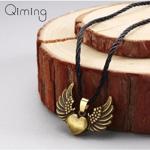 Love Heart Angle Wings Women Necklace Cute Statement Jewelry Viking Bronze Color Classic Vintage Girls Boho Necklaces