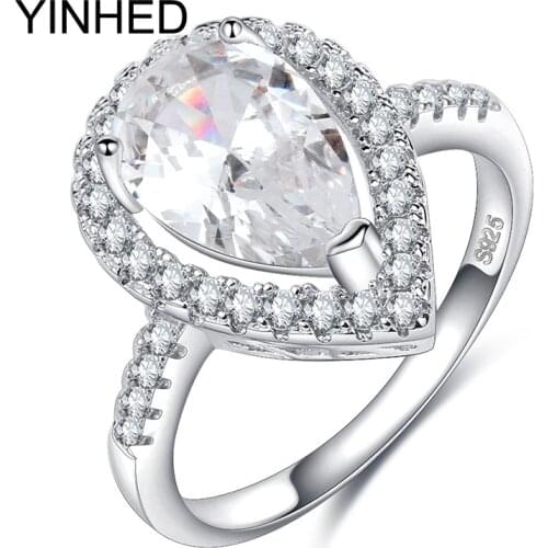 YINHED Fashion Pear Cut CZ Diamant Wedding Rings for Women Elegant Temperament Jewelry 925 Sterling Silver Engagement Ring ZR463