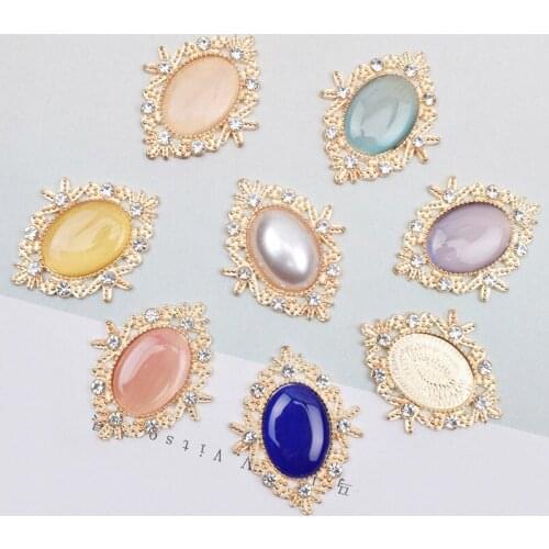 10 PCS 25x32mm Metal Alloy Oval Rhinestones Crystal Flowers Diy Hair Accessories For Jewelry Making