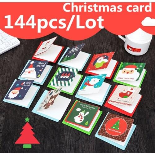 144pcs Creative Merry Christmas Small Greeting Cards Kids Mini Christmas Greeting Cards New Year Postcard Gift Card Xmas Party