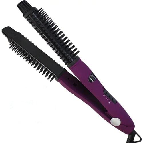 5 IN 1 Ceramic Hair Straightener Comb Hair Style/Curler Hot Brush and Ceramic Flat Iron/Straightener Purple