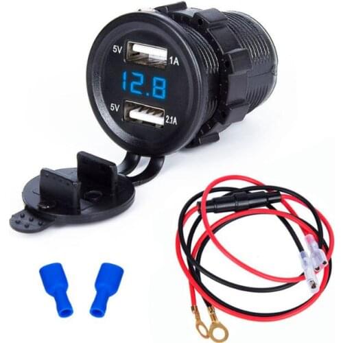 50pcs Dual USB Motorcycle Cigarette LighterCharger Socket Charger+LED Digital Voltmeter Meter Monitor 3 colors