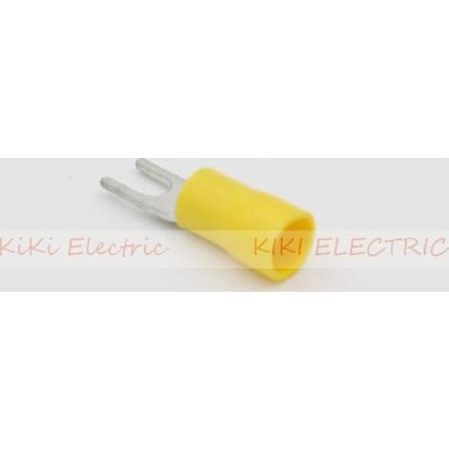 500pcs/lot SV5.5-6 Yellow Insulated Spade Terminal,Copper cold-press terminals 1.0mm thickness Cable Connector/Wire Connector