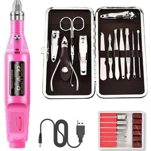 6 Colors 26 PCS Nail Trimming Kit Electric Nail Polisher Pen USB Nail Clippers Dead Skin Fork Portable Nail Art Care Tool Set