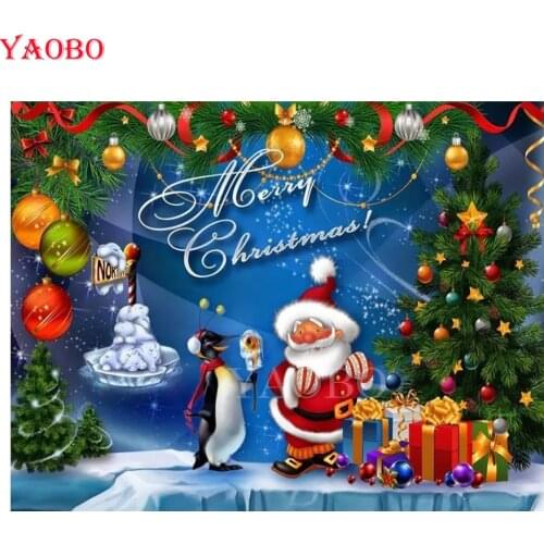 Yaobo Diamond Painting Santa Claus and Penguin 5d Full Square/Round Drill Diamond Embroidery Christmas tree Handmade Gift