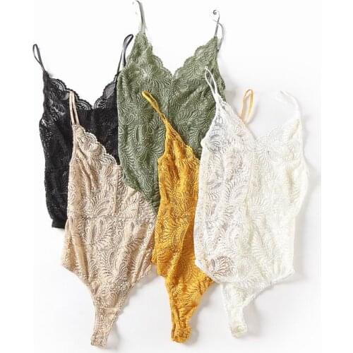 2018 Summer Bodysuit Women Sexy Romper Deep V Neck Body Feminino Hollow Out Transparent Lace Clothes Bodycon Macacao Feminino