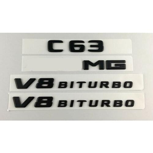 Black C63 for AMG V8 BITURBO Trunk Fender Badges Emblems for Mercedes W205