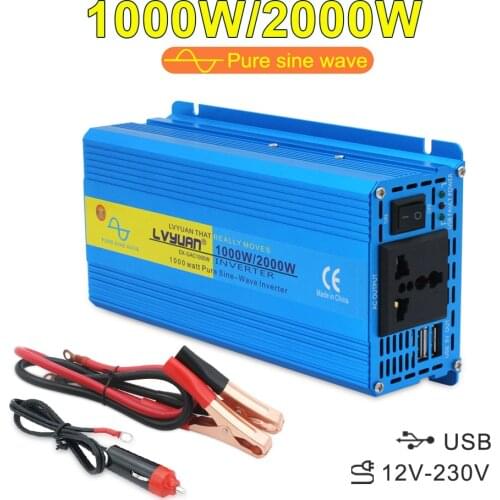Pure Sine Wave Car Inverter 2000W Transformer 12v 220v Converter 2 USB Universal Socket Solar Inversor Adapter авто инвертор