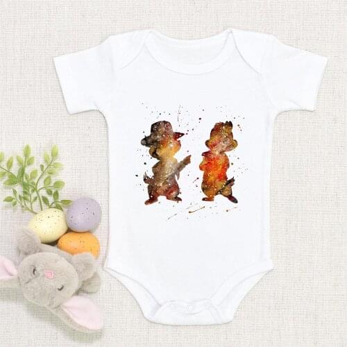 Baby Clothes Summer White Baby Girls Boys Rompers Newborn Toddler Soft Disney Printed Chip Dale Jumpsuits Infant Bodysuits