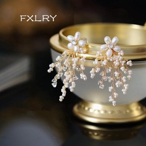 FXLRY Handmade Natural Pearl Elegant Fashion Flower Styling Earrings For Women Jewelry