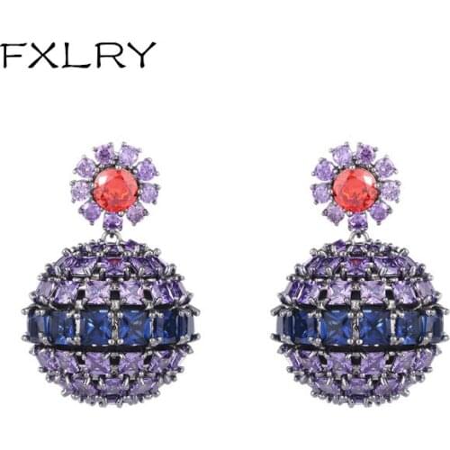 FXLRY New Fashion AAA Cubic Zircon Flower Ball Earring For Women Wedding Jewelry