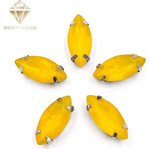HOT SALE Matt Lemon yellow opal Horse eye sew on rhinestones flatback Resin Leaf shape loose rhinestones DIY garment Accessories