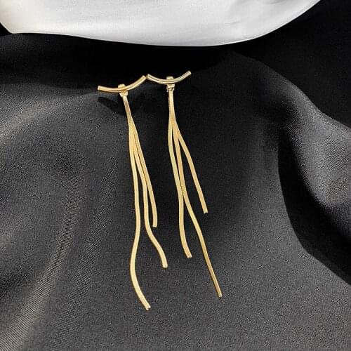 GSOLD Fashion Geometric Metal Snake Bone Chain Tassel Long Earrings Woemn Simple Temperament Alloy Daily Jewelry Gifts 202105