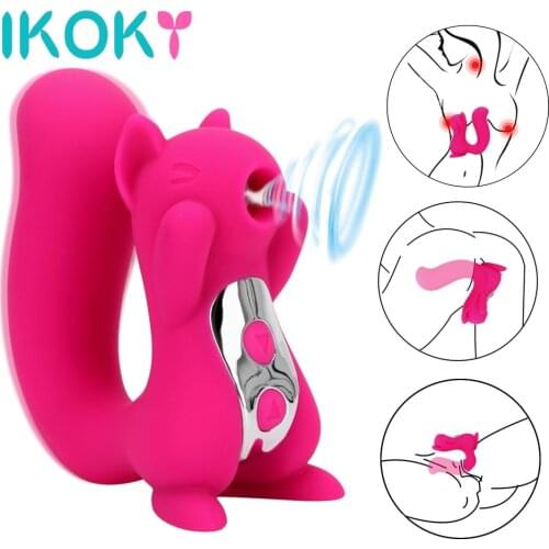IKOKY Tongue Vibrator Nipple Sucker Clitoris Licking Stimulator Sucking Breast Massager 10 Frequency Vibration Squirrel Sculpt