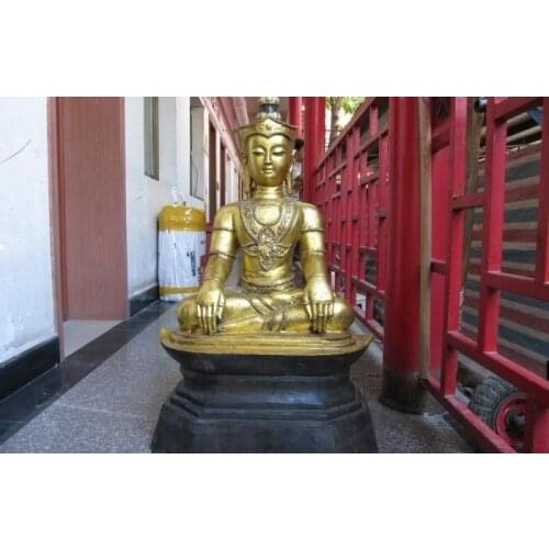 Chinese Folk Buddhism Old Bronze Copper Gild Bodhisattva Kwan-Yin Buddha Statue