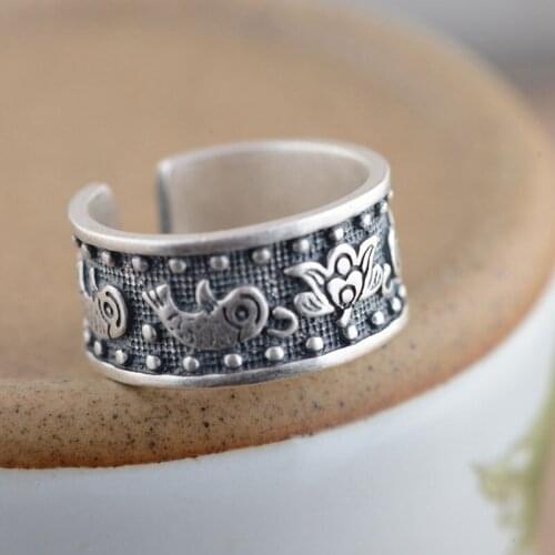 FNJ 925 Silver Animal Fishes Ring Original S925 Sterling Silver Rings for Women Jewelry Open Adjustable Size