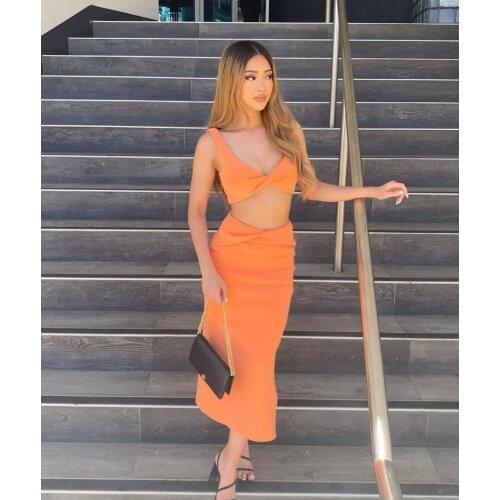 High Quality Elegant Blue White Two Piece Bandage Set Summer V Neck Short Top Slim Split Pencil Skirt Fashion Casual Club Party