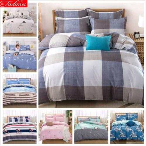 Blue Grey Plaid Duvet Cover 3/4 pcs Bedding Set Couple Kids Child Soft Cotton Bed Linens Single Twin Full Double Queen King Size