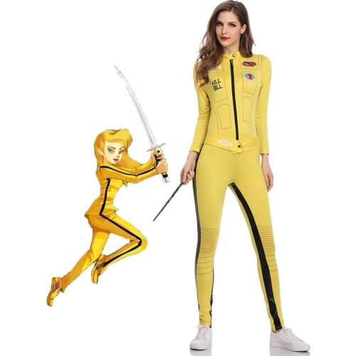 Movie Women Kill Bill The Bride Beatrix Kiddo Costume Halloween Party Fearful Killer the Bride Cosplay Fancy Jumpsuit