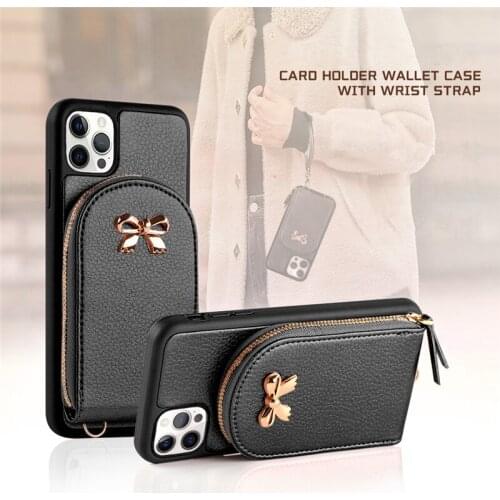 Leather phone case With Chain For iphone 12 Pro max 12 mini 11 Pro max X XS max XR 7 8 Plus wallet Card Lanyard Strap Cover Case