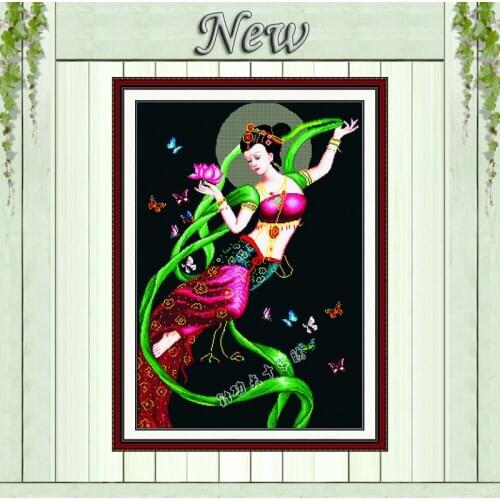 Beauty girl butterfly painting counted on canvas Cross Stitch Embroider kits Needlework Sets DMC 14CT 11CT black cloth unprinted