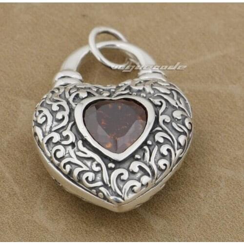 LINSION 925 Sterling Silver Flower Red CZ Stone Heart Fashion Charms Pendant 9H005 JP