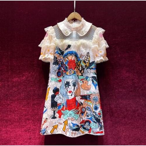2021 New French Light Luxury Ladies Dresses Summer New Temperament Women Retro Court Style Printing Dress Thin A Line Mini Skirt