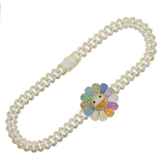 2021 new heavy hip hop necklace with cz paved gold color wide cuban chain choker necklace for women wedding engagement jewelry