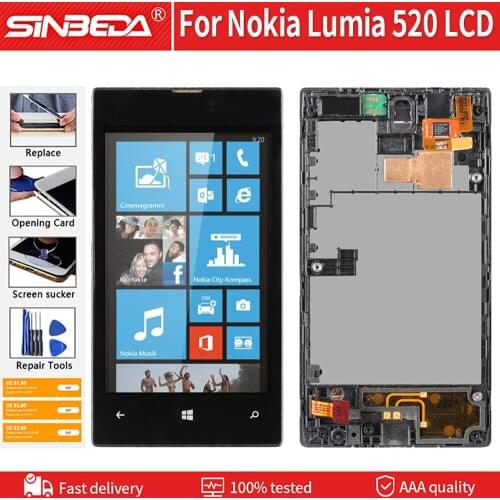 4.0 inch Original For Nokia Lumia 520 LCD Display Touch Screen Digitizer With Frame Replacement Parts For Nokia 520 LCD Screen