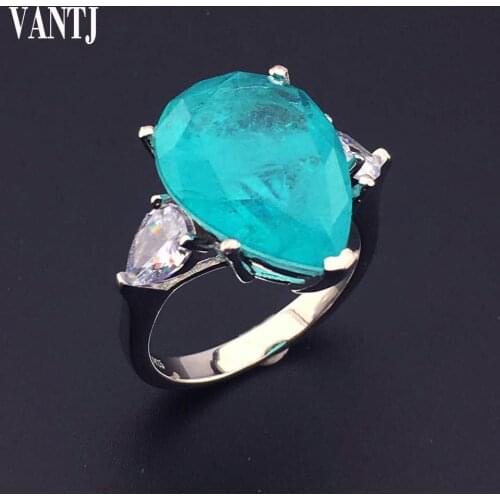 Paraiba Gemstone Rings for Women Real 925 Sterling Silver Pear Cut 13*18mm Tourmaline Handmade Engagement Bride Jewelry