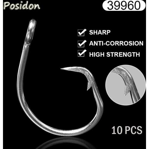 Posidon 39960 8/0-20/0 10 Pcs/Pack Stainless Steel Tuna Circle Fish Hooks Big Game Tuna Circle Bait Barbed Fishhooks