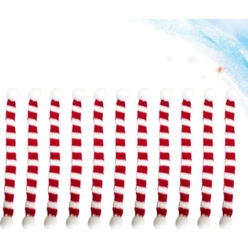 12pcs Red and White Mini Christmas Scarf Christmas Stripes Red Bottle Knit Scarf Doll Cover Xmas Party Ornament Home Decora
