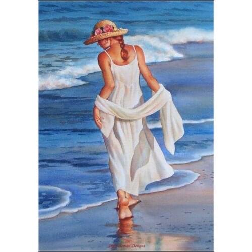 Counted Cross Stitch Kits Needlework Embroidery - Crafts 14 ct Aida DMC Color DIY Arts Handmade Home Decor - Beach Walk