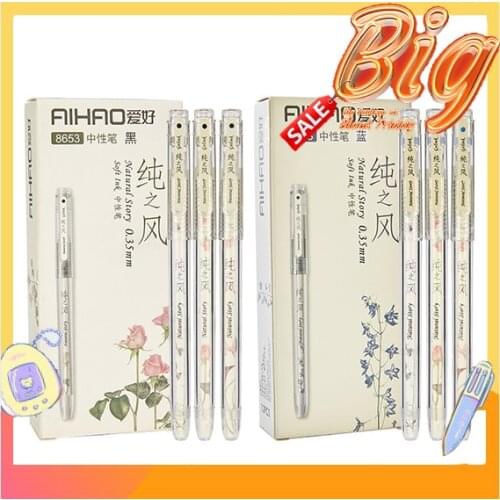 1 Piece Student Stationery Transparent Flowers Gel Pen 0.35mm Black Blue Ink Writing Supplies Office School Pens