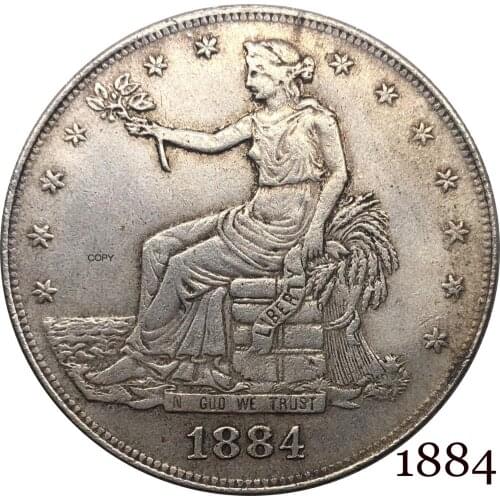 United States America 1884 1 Trade One Dollar US In God We Trust With Motto 420 Grains 900 Fine Silver Plated Copy Coin