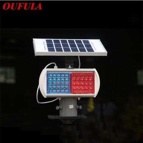 OUFULA Solar Warning Lights Aluminum LED Strobe Flashing Light Double Side Red And Blue Signal light