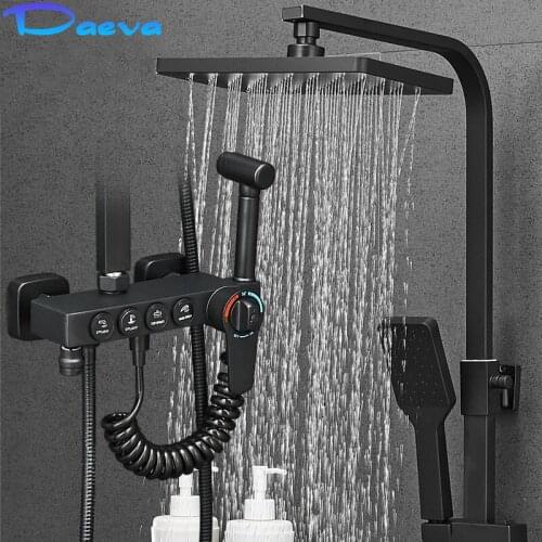 Thermostatic Shower Set Wall Mount Rainfall Showers System Bathroom Black Smart Bath Fauce tsIntelligent Constant Temperature