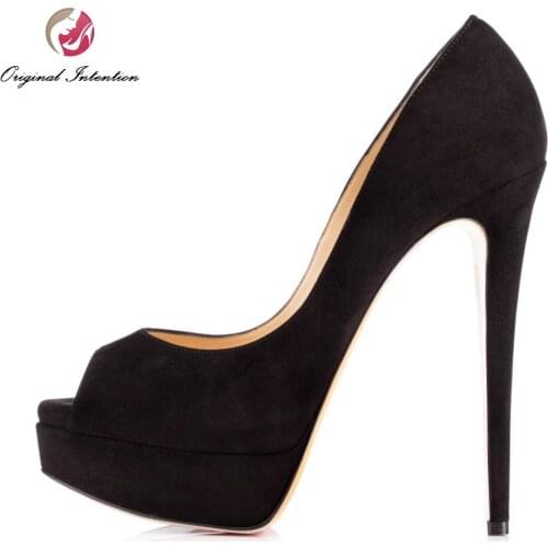 Original Intention High-quality Fashion Women Pumps Peep Toe Thin High Heels Pumps Comfortable Shoes Woman Plus Size 4-15