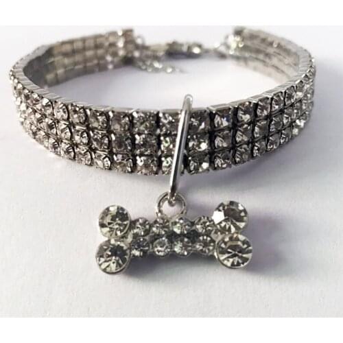 Dog Pet Necklace Collars Bone Shape Crystal Stretch Collar Dogs Cat Necklace Pet Supplies Dog Collars Decoration Accessories