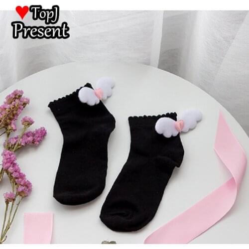 Japanese lovely girl Angel Wings Love cotton socks students make basic pile socks