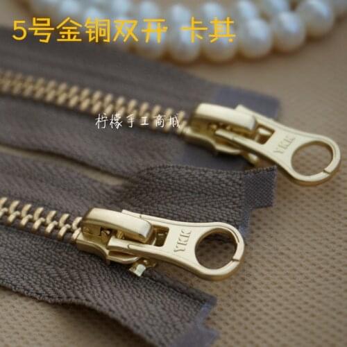 YKK zipper 5 gold and copper double open zipper 60-120cm-khaki garment cardigan down garment placket