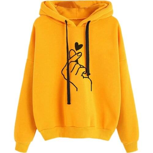 2020 Korean Fashion Sweatshirt Women Hoodies Heart Finger Pattern Long Sleeve Kawaii Pullover 2020 Autumn Hooded Tops Streetwear