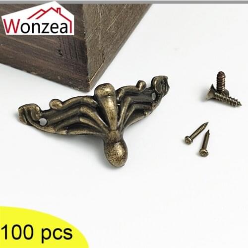 100pcs Antique Decorative Feet Gift Box Wooden Case Furniture Bottom Support Foot Leg Metal Corner Protector With Screws