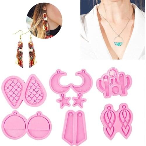 6 Pcs Earrings Epoxy Resin Mold Ear Studs Necklace Silicone Mould DIY Crafts Jewelry Pendants Casting Tools